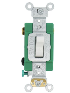 Leviton 3032-2W 30A, 120/277V Toggle Double-pole AC Quiet Switch, Self Grounding, Back & Side Wired, White Finish