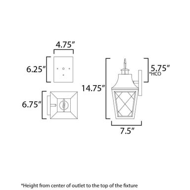 Maxim Lighting 30361CLBK Storybook Outdoor Wall Sconce - Dimensions Diagram