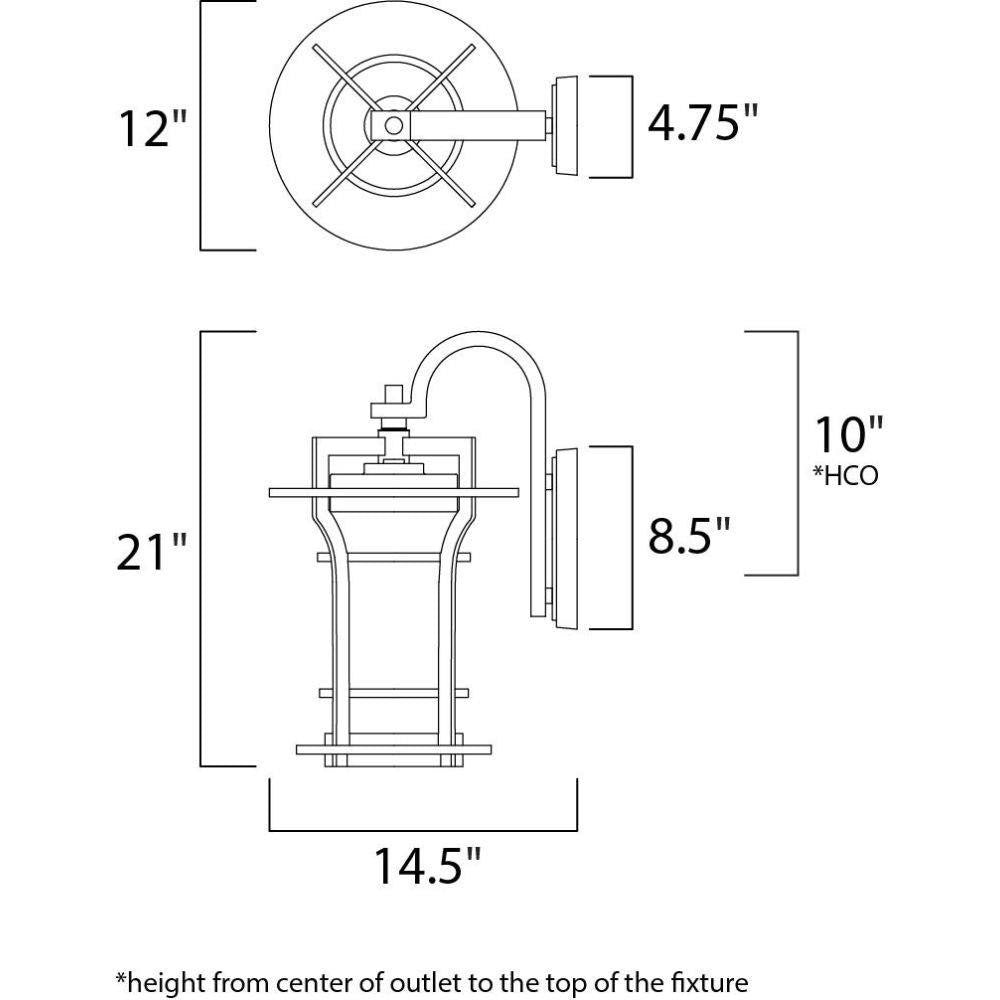 Maxim Lighting 30486WGBO Oakville Outdoor Wall Lantern Dimensions Diagram