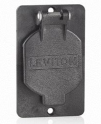 Leviton 3057-E Cover Plate, Single-Gang, Flid-lid, 1.39" Diameter, Weather-Resistant, Black Finish