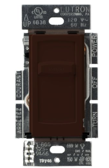 Lutron CTCL-150-BR Skylark Contour Slide-to-Off LED+ Dimmer Switch, 150W LED or 600W Inc/Hal, 1 Pole Only, 120V, Brown Finish