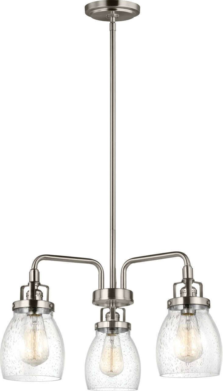 Generation Lighting Belton 3 light brushed nickel chandelier with clear seeded glass