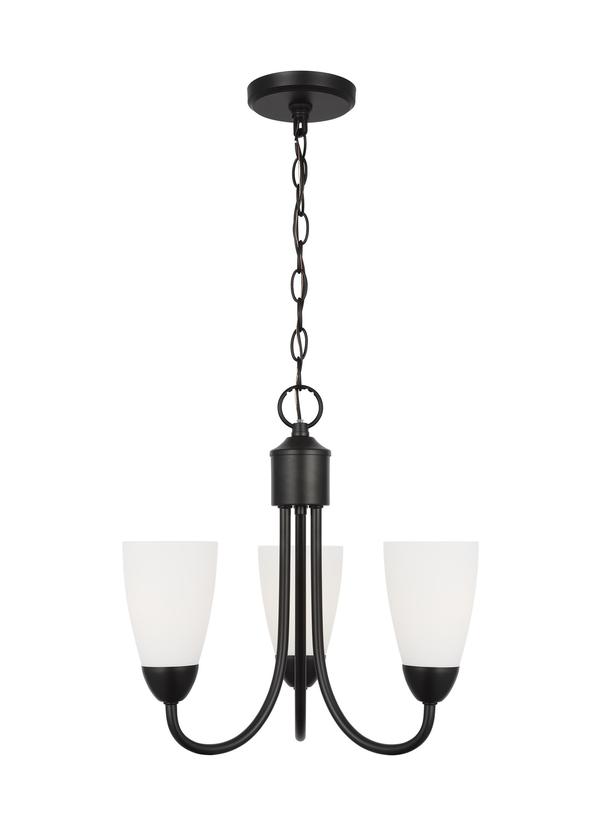 Generation Lighting Seville 3 light chandelier in midnight black with etched white inside glass