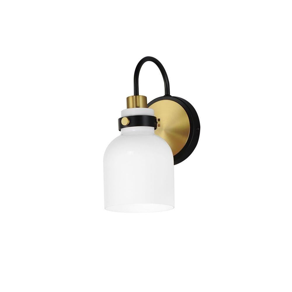 Maxim Lighting 12331WTBKSBR Milk 1 Light 11.25 inch Black / Satin Brass Wall Sconce
