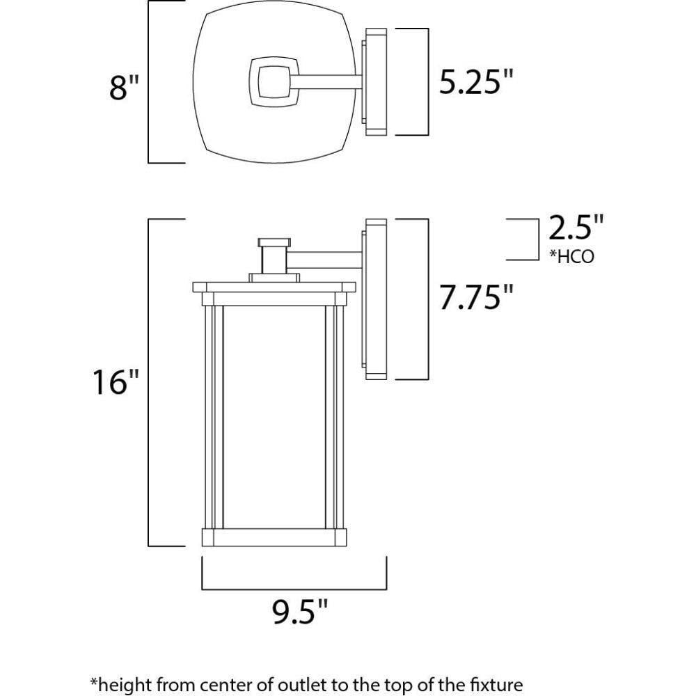 Maxim Lighting 3154CDWSBZ Bungalow Outdoor Wall Lantern Dimensions Diagram