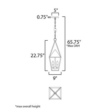Maxim Lighting 3168CLBK Bavaria 2 Light Matte Black Outdoor Pendant Light - Dimensions Diagram