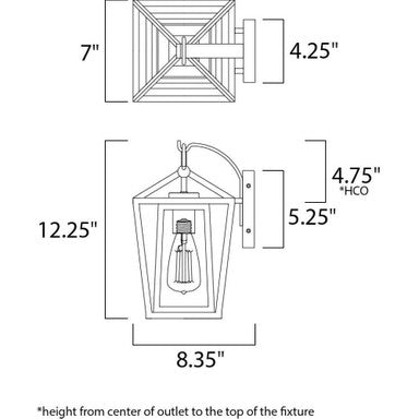 Maxim Lighting 3173CLBK Artisan 1 Light Black Outdoor Wall Lantern - Dimensions Diagram