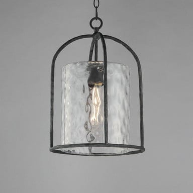 Maxim Lighting 31843WGBS Del Mar 1 Light Outdoor Pendant side angle view in Blacksmith finish with Water Glass shade