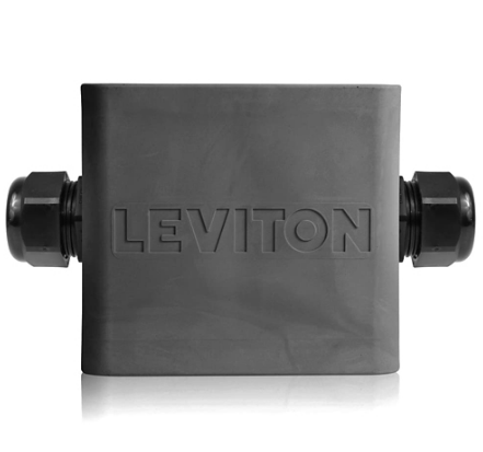Leviton 3200F-2E Portable Outlet Box, Two-Gang, Standard Depth, Feed-Thru Style, Cable Diameter (0.590" - 1.000") - BLACK