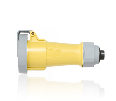Leviton 320C4WLEVA 20 Amp, 125 Volt, 2P, 3W, LEV Series North American-Rated IEC 60309-1 & 60309-2 Pin & Sleeve Connector with Screwless Clamp Assembly, Industrial Grade, IP66/67/68/IP69K, Watertight - YELLOW