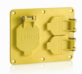 Leviton 3262W-Y Two-Gang Coverplate, 1- 1.56" Diameter w/ Weather-resistant Flip-Lid, 1- Duplex w/ Weather-resistant Flid-Lid, Yellow Finish