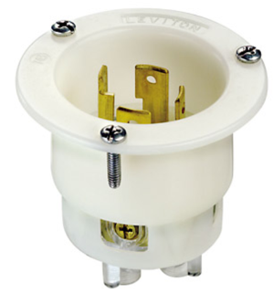 Leviton 2725 30A, 250V 3-Phase, NEMA L15-30P, 3P, 4W, Flanged Inlet Locking Receptacle, Grounding, White Finish