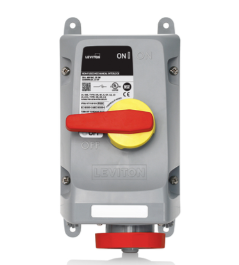 Leviton 330MI7WLEV 30A, 240V 2P, 3W, LEV Series Pin & Sleeve Mechanical Interlock, Watertight, Non-Fused, Red Finish