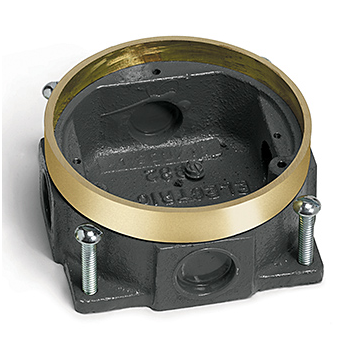 Lew Electric 332-DA Round, Shallow, Die Cast Aluminum, Semi-Adjustable Concrete Floor Box with Brass Tile Flange