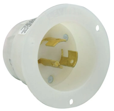 Leviton 3325-C 20A, 125/250V NEMA Non-NEMA, 3P, 3W, Flanged Inlet Locking Receptacle, Non-Grounding, White Finish