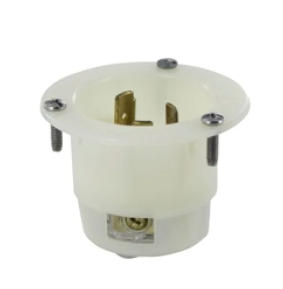 Leviton 3325-GC 20A, 125/250V NEMA Non-NEMA, 3P, 3W, Flanged Inlet Locking Receptacle, Grounding, White Finish