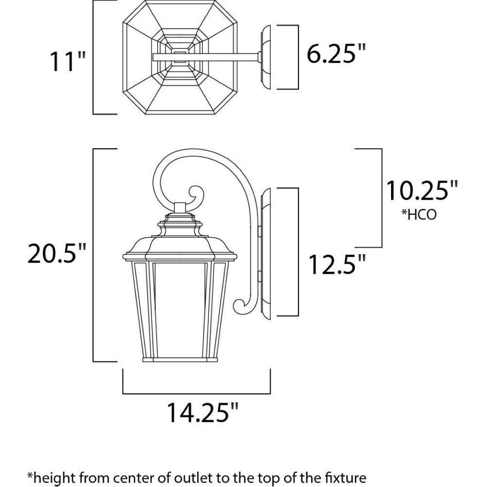 Maxim Lighting 3346WFBO Radcliffe Outdoor Wall Lantern Dimensions Diagram - 20.5 inch Height, 14.25 inch Width, 11 inch Depth