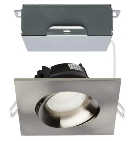 SATCO S11629R1 LED 3.5-in Square Gimbal Downlight with Remote Driver, Wattage 12W, Multi-Color Temperature, Brushed Nickel
