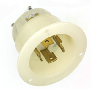 Leviton 2745 30A, 600V 3-Phase, NEMA L17-30P, 3P, 4W, Flanged Inlet Locking Receptacle, Grounding, White