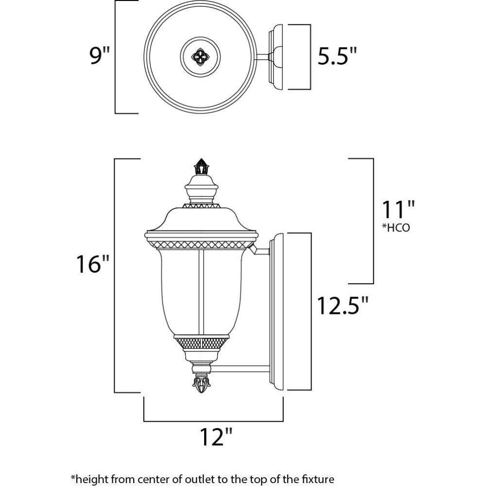 Maxim Lighting 3422WGOB Carriage House DC Outdoor Wall Lantern Dimensions Diagram