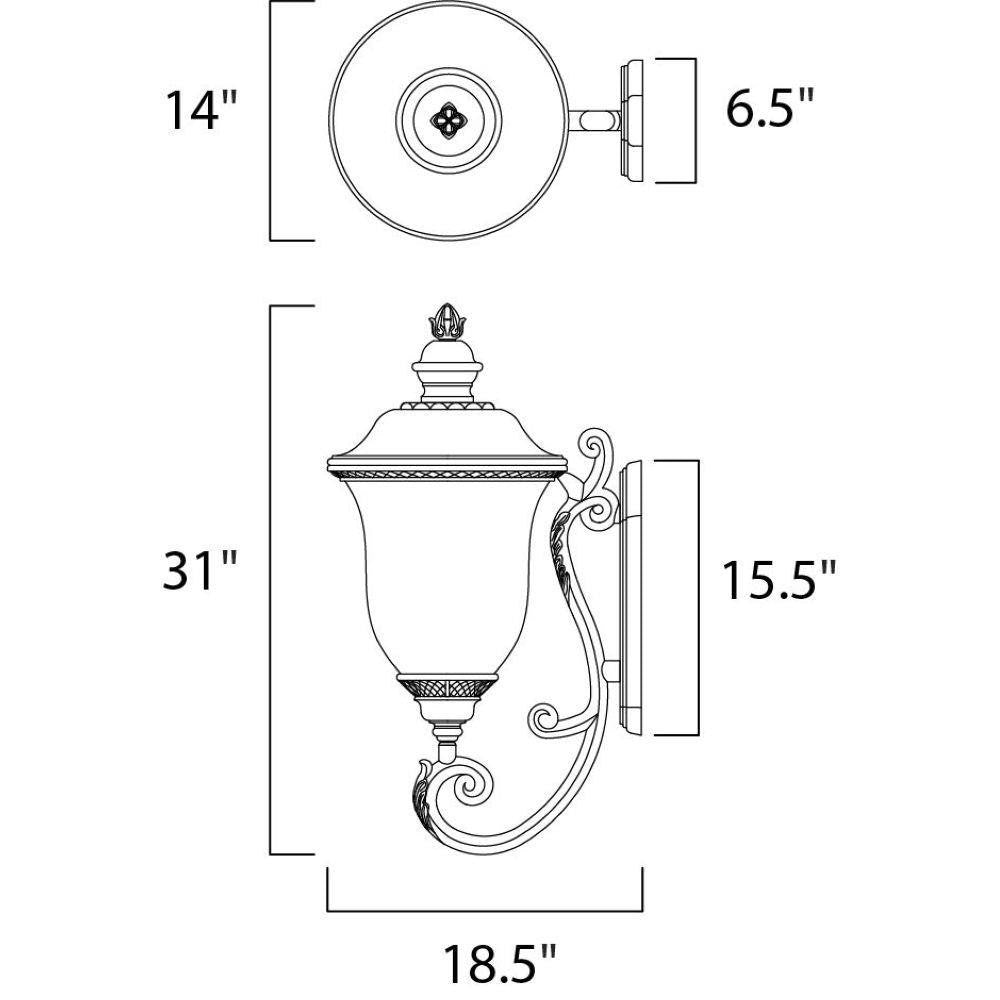 Maxim Lighting 3425WGOB Carriage House DC Outdoor Wall Lantern Dimensions Diagram