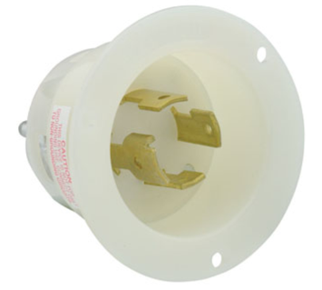 Leviton 3434-C 30A, 120/208V 3-Phase Y, NEMA Non-NEMA, 4P, 4W, Flanged Inlet Locking Receptacle, Non-Grounding, White