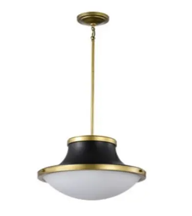 Nuvo 60-7908 18-in Lafayette Pendant Fixture w/o Bulbs, 3-Light, Voltage 120V, Matte Black/Natural Brass