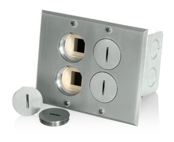 Leviton 35249-TLN Floor Box Assembly w/ (1) 15A Low Vage Tamper-resistant Outlet/receptacle And (1) Quickport Insert, Nickel