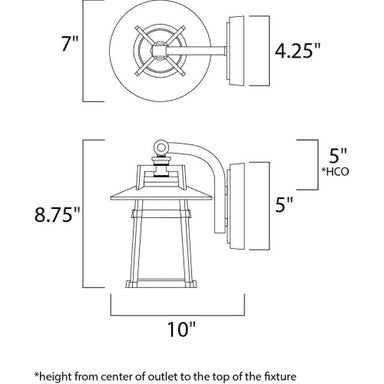 Maxim Lighting 3532SWAE Calistoga Outdoor Wall Lantern - dimension diagram showing 10 inch width, 8.75 inch height, 4.25 inch backplate