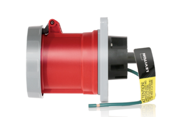 Leviton 360R7WLEV LEV Series Pin & Sleeve Receptacle, 60A, 480V, 2P, 3W, Watertight, Red Finish