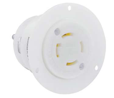 Leviton 2716 I30A, 125/250V NEMA L14-30R, 3P, 4W, Flanged Outlet Locking Receptacle, Grounding, White