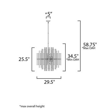 Maxim Lighting 38406CLPN Divine Chandelier dimension diagram showing 29.5 inch width and overall height