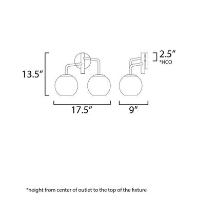 Maxim Lighting 38412CLNAB Branch Bath Vanity Wall Light Dimensions Diagram 17.5 inch Wide 13.5 inch High