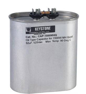 Keystone CAP-1500MH Oil Filled HID Metal Halide Capacitor, 1500 Watt, 32uF, 525V, 1 Lamp