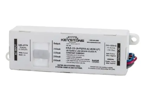 Keystone KTLD-15-UV-PS350-42-VDIM-LP1 Power Select Constant Current LED Driver, Wattage 15W, 350mA, Voltage 120V-277V