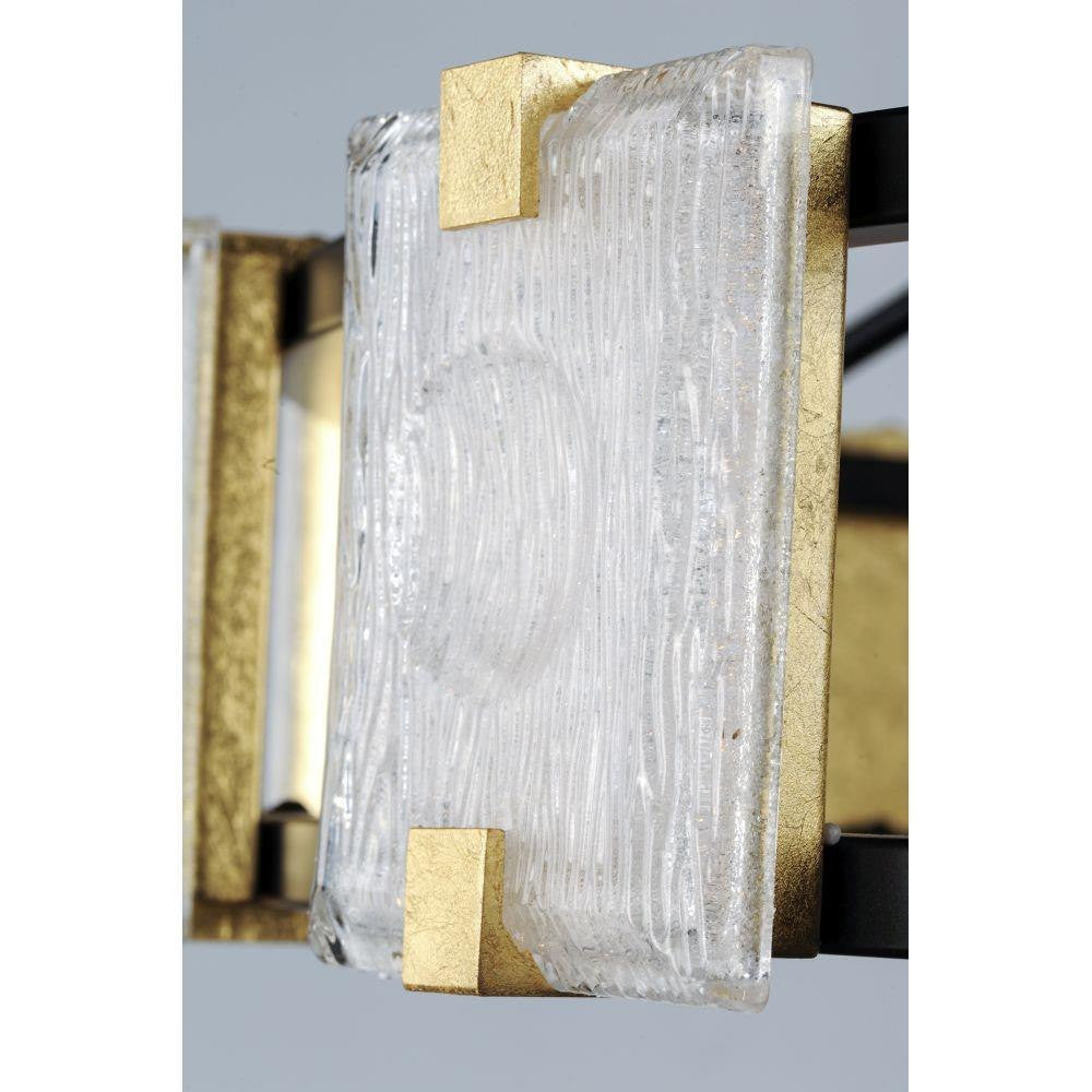 Maxim Lighting 39534CYBKGL Radiant 7 Light Black Gold Leaf Bath Vanity Wall Light - Close-up of Piastra glass diffuser with gold leaf corner brackets