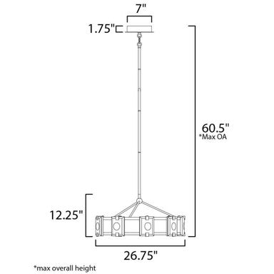 Maxim Lighting 39535CYBKGL Radiant Chandelier - dimension diagram showing 26.75 inch width, 12.25 inch height, 60.5 inch max overall height