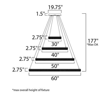 Dimension diagram of Maxim Lighting 39779BCPC Eternity Pendant showing 60 inch width and 177 inch max overall height