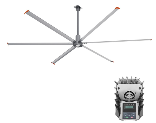 Carro USA CDC-246S-110-480 Visby Modern 24' Neodymium Magnet Direct-Drive Motor Commercial Industrial Home Ceiling Fan w/ Controller, Silver Finish
