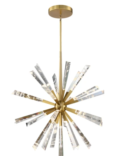SDQ Lighting PD38525BG Schneeflocke 38.75" LED Pendant Light, Color Temperature 3000K, Wattage 75W, Brushed Gold/Clear Cloudy Crystal Finish