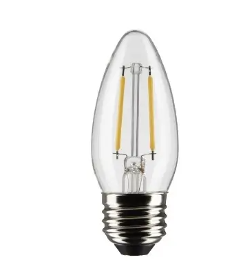 SATCO S21282 LED B11 Bulb, Dimmable, E26, Wattage 3W, Lumens 250 lm, Voltage 120V, Color Temperature 2700K, Clear