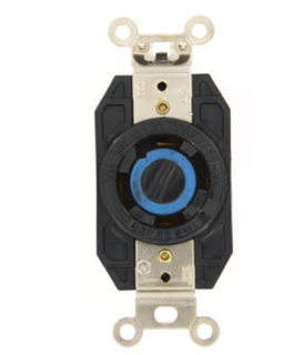 Leviton 2750 30A, 120/208V 3-Phase Y, NEMA L18-30R, 4P, 4W, Flush Mtg Locking Receptacle, Non-Grounding, V-0-MAX, Black