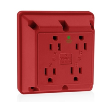 Leviton 1254-HR 4-in-1 4-in-1 Quadruplex 2-Pole 3-Wire Receptacle Outlet, Heavy-Duty Hospital Grade, 15A, 125V, Side Wire, NEMA 5-15R, Red