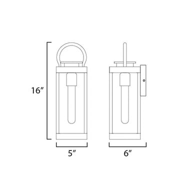 Maxim Lighting 40314CLWTBK Nassau Vivex 1 Light Outdoor Wall Lantern Dimension Diagram - 16H x 5W x 6D Inches