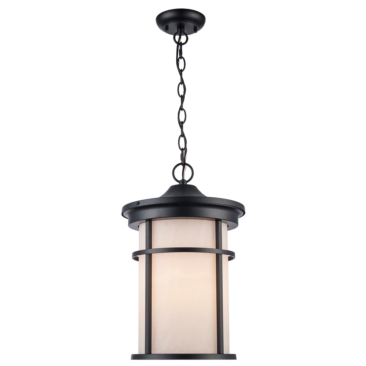 Trans Globe Lighting 40386 BK-FR Avalon outdoor hanging lantern lit view