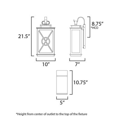 Maxim Lighting 40806CLACPBK Yorktown VX 2 Light Black Outdoor Wall Lantern - Dimensions Diagram