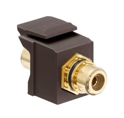 Leviton 40830-BBE RCA Feedthrough QUICKPORT™ Connector, Gold-Plated, Black Stripe, Brown Housing