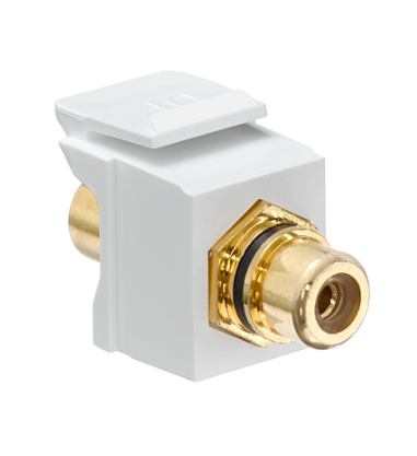 Leviton 40830-BWE RCA Feedthrough QUICKPORT™ Connector, Gold-Plated, Black Stripe, White Housing