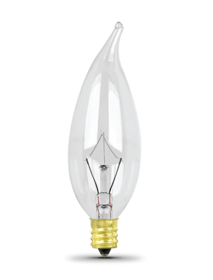 Feit Electric 40CFC/10K Decade Incandescent Flame Tip Light Bulb, Color Temperature 2400K, Wattage 40W, Voltage 120V 25 Pack