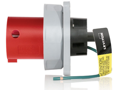 Leviton 4100B6WLEV 100A, 125/250V 3-Phase, 3P, 4W, LEV Series Pin & Sleeve Inlet, Watertight, Red